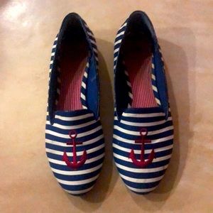 Flats stripped blue and white with red anchor sz.8